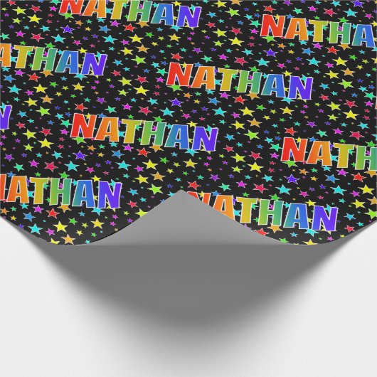 Eerste naam Regenboog "NATHAN" + Sterren Cadeaupapier (Hoek)