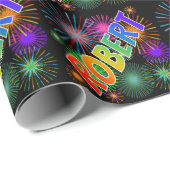Eerste naam Regenboog "ROBERT" + Vuurwerk Cadeaupapier (Rol Hoek)