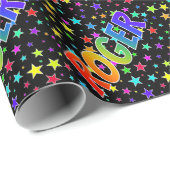 Eerste naam Regenboog "ROGER" + Sterren Cadeaupapier (Rol Hoek)