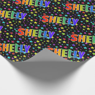 Eerste naam regenboog "SHELLY" + sterren Cadeaupapier