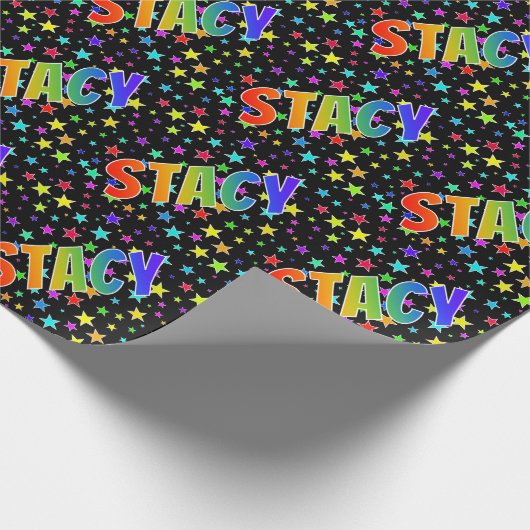 Eerste naam Regenboog "STACY" + Sterren Cadeaupapier (Hoek)
