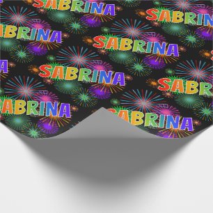Eerste naam 'SABRINA' met regenboog + Vuurwerk Cadeaupapier