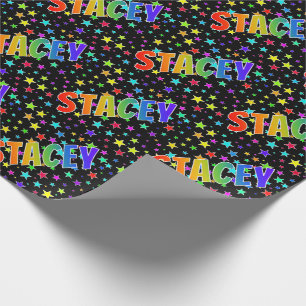 Eerste naam "STACEY" in regenboogkleuren + sterren Cadeaupapier