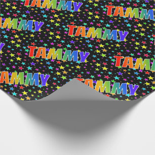 Eerste naam 'TAMMY' in regenboogkleuren + sterren Cadeaupapier