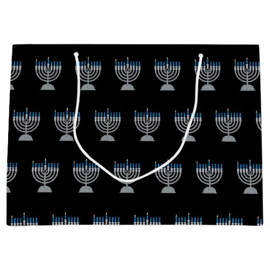 Eerste nacht van Hanukkah Glitter Large Gift Bag Groot Cadeauzakje (Voorkant)