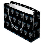 Eerste nacht van Hanukkah Glitter Large Gift Bag Groot Cadeauzakje (Achterkant Gekanteld)