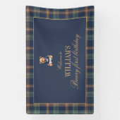 Eerste Navy Plaid Teddybeer Verjaardagsbanner Spandoek (Verticaal)