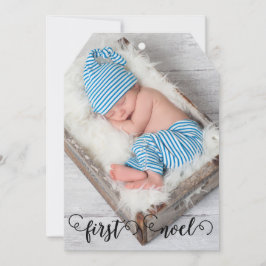 Eerste Noel Baby kerst Label rustieke fotokaart Feestdagenkaart