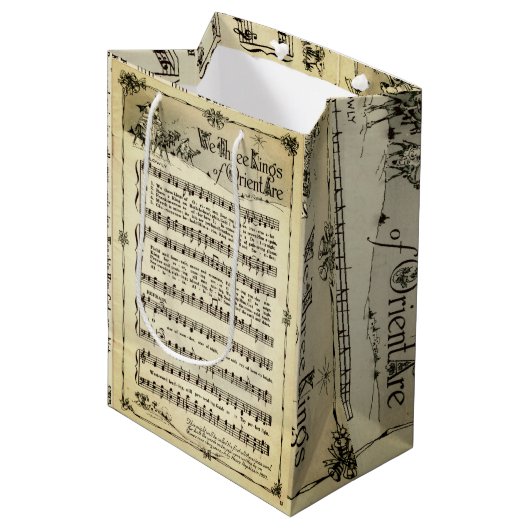 Eerste Noel Music Sheet Gift Bag Medium Cadeauzakje (Voorkant Gekanteld)