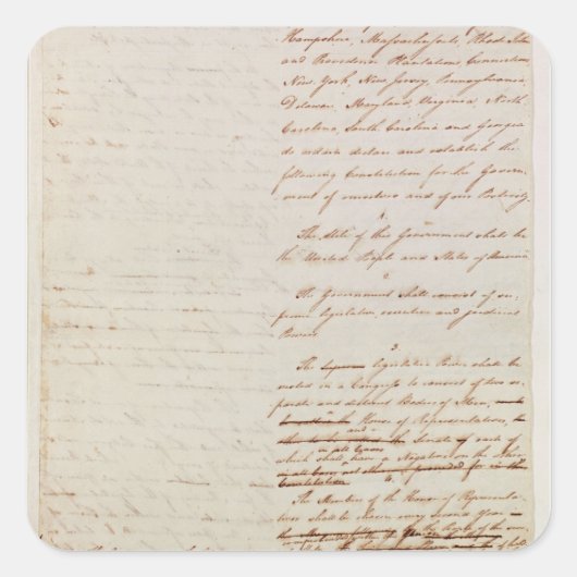 Eerste ontwerp van de grondwet van de VS Vierkante Sticker (Voorkant)