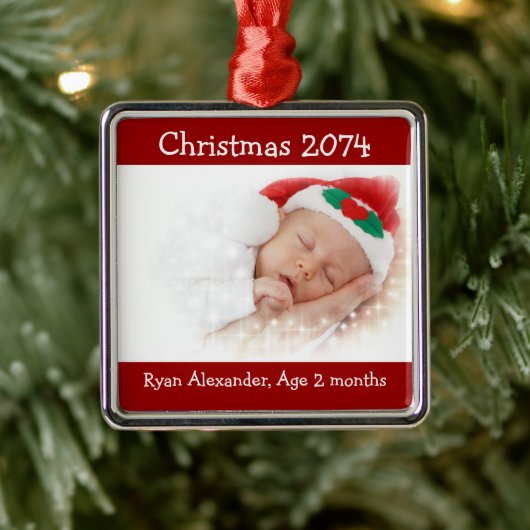 Eerste Ornament met kerstrood en witte foto (Boom)