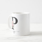 Eerste P Monogram Bloem Roze Rozen Mok (Voorkant links)
