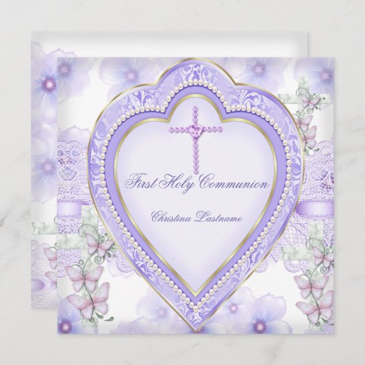 Eerste Paars-roze-kunstmeisje van de Heilige Commu Kaart (Voorkant / Achterkant)