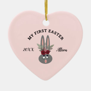 Eerste paasbaby-meisje Bunny Pink op maat Keramisch Ornament