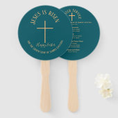 Eerste Paasdag Teal Groen Kleur Kerkdienst Handwaaier (Voorkant en achterkant)