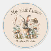 Eerste paaskaak konijn ronde sticker (Voorkant)