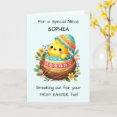 Eerste Paasnaagje Chick Breaking Out Of Shell Kaart (Gele Bloem)