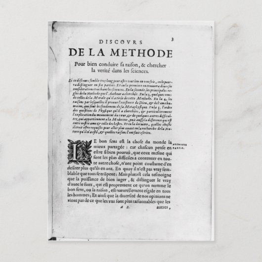 Eerste pagina van 'Discours de la Methode' van Ren Briefkaart (Voorkant)
