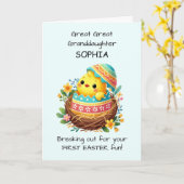 Eerste Pasen Achterachterkleindochter Personalisee Kaart (Gele Bloem)