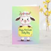 Eerste Pasen Baby Jongen Kaart (Gele Bloem)