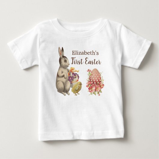 Eerste Pasen Baby Kleding Vintage Konijn (Voorkant)