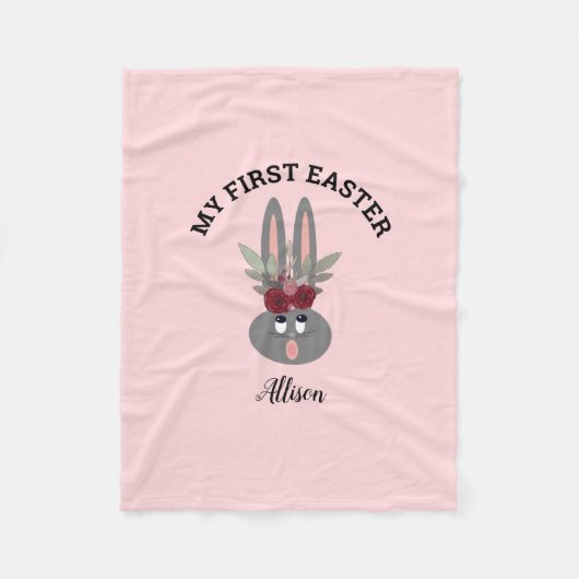 Eerste Pasen Blush Pink Floral Bunny op maat Fleece Deken (Voorkant)