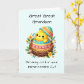 Eerste Pasen Grote Grootzoon Chick Breaking Kaart (Gele Bloem)