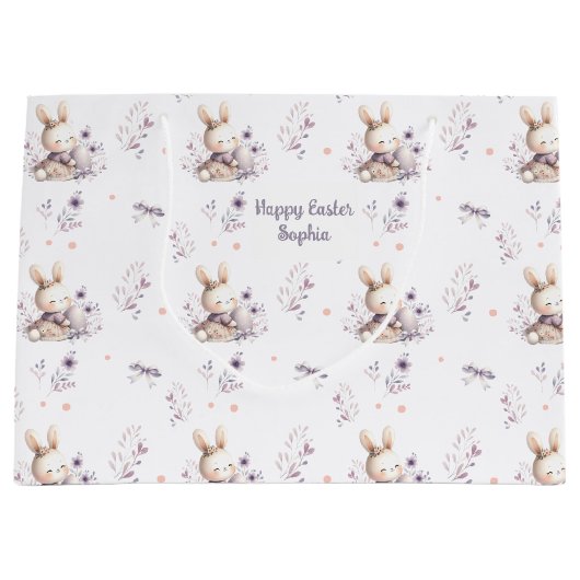 Eerste Pasen Meisje Konijntje Gepersonaliseerde Na Groot Cadeauzakje (Voorkant)