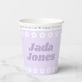 Eerste Periode Partij Paarse Cartoon Bloempatroon Papieren Bekers (Achterkant)