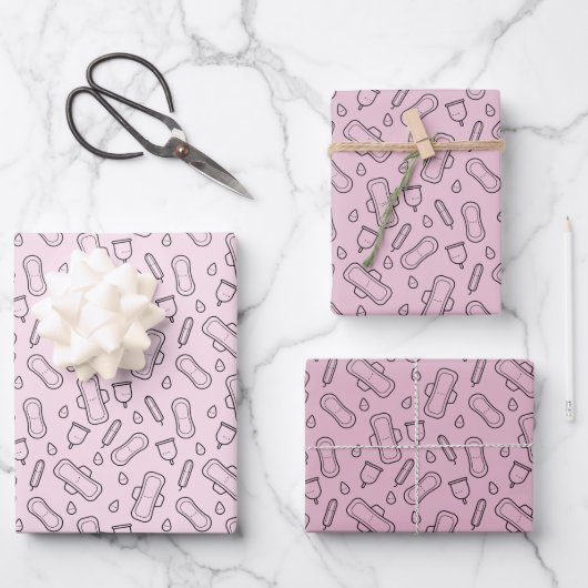 Eerste Periode Partij Pastel Roze Tampon Pad Patro Inpakpapier Vel (Voorkant)