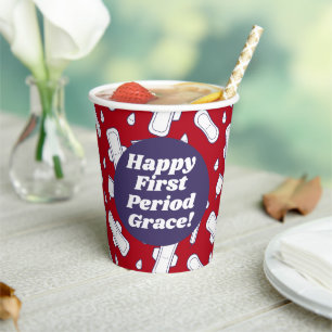Eerste Periode Partij Rode Schattigee Tampon Pad N Papieren Bekers