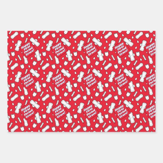 Eerste Periode Partij Rood Wit Pad Patroon Tekst Inpakpapier Vel (Voorkant 3)