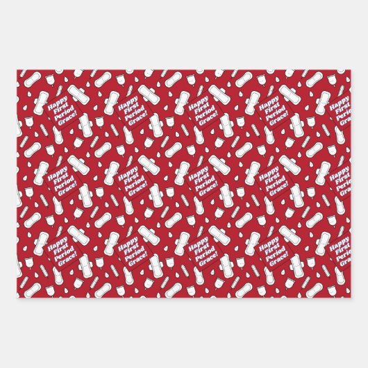 Eerste Periode Partij Rood Wit Pad Patroon Tekst Inpakpapier Vel (Voorkant)