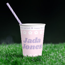 Eerste Periode Party Roze Cartoon Bloempatroon Papieren Bekers