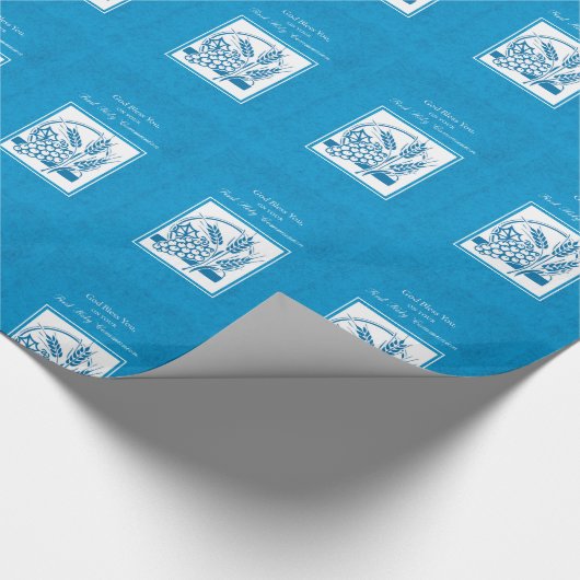 Eerste persbericht, tarwe, druiven blauw cadeaupapier (Hoek)