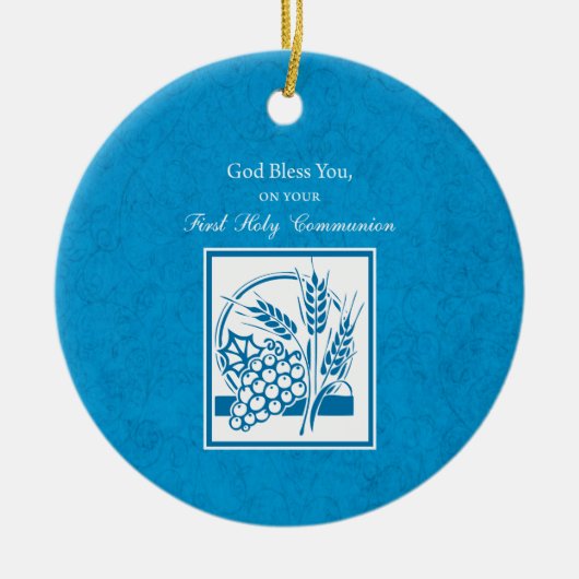 Eerste persbericht, tarwe, druiven blauw keramisch ornament (Voorkant)