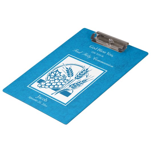 Eerste persbericht, tarwe, druiven blauw klembord (Gekanteld)