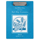 Eerste persbericht, tarwe, druiven blauw klembord (Voorkant)