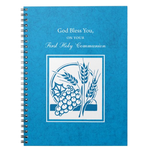 Eerste persbericht, tarwe, druiven blauw notitieboek (Voorkant)