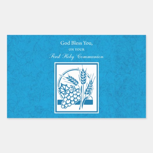 Eerste persbericht, tarwe, druiven blauw rechthoekige sticker (Voorkant)