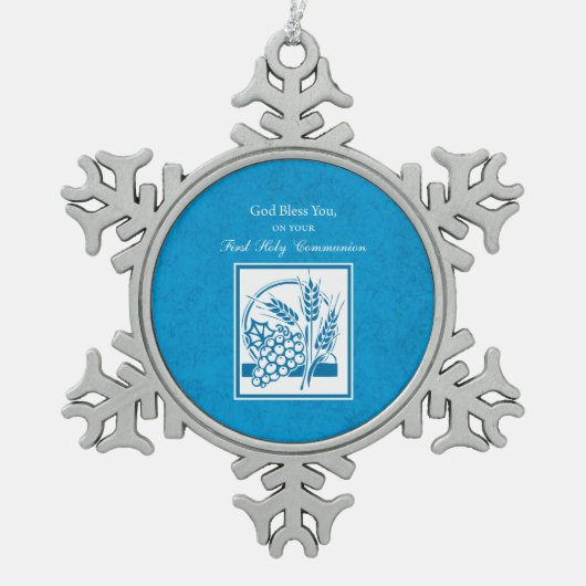 Eerste persbericht, tarwe, druiven blauw tin sneeuwvlok ornament (Voorkant)