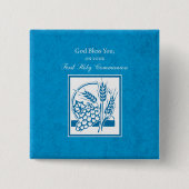 Eerste persbericht, tarwe, druiven blauw vierkante button 5,1 cm (Voorkant)