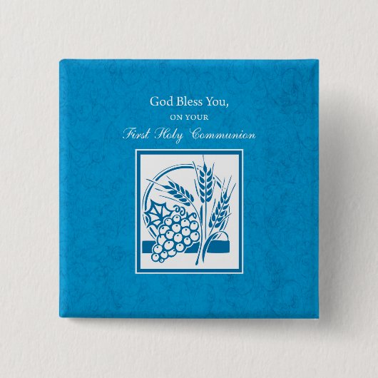 Eerste persbericht, tarwe, druiven blauw vierkante button 5,1 cm (Voorkant)