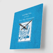 Eerste persbericht, tarwe, druiven blauw vierkante klok (Hoek)