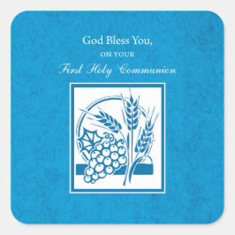 Eerste persbericht, tarwe, druiven blauw vierkante sticker