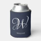 Eerste Persoonlijke Elegante Navy Blauwe Monogram Blikjeskoeler (Blikje Voorkant)