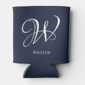 Eerste Persoonlijke Elegante Navy Blauwe Monogram Blikjeskoeler (Voorkant)