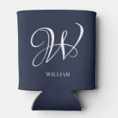 Eerste Persoonlijke Elegante Navy Blauwe Monogram Blikjeskoeler (Achterkant)