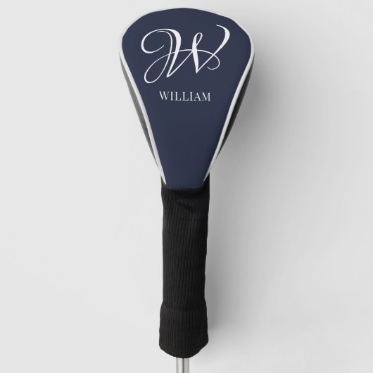 Eerste Persoonlijke Elegante Navy Blauwe Monogram Golfheadcover (Voorkant)