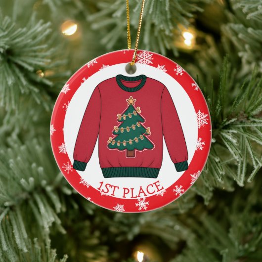 Eerste plaats lelijkste kersttrui winnaar keramisch ornament (Boom)